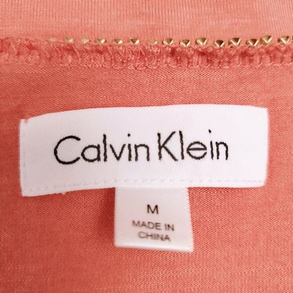 Calvin Klein Embellished Rayon Top Coral Size Medium - Picture 3 of 6